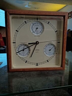 Sunbeam Brown and Cream Multi-Gauge Wall Clock with Thermometer & Humidity